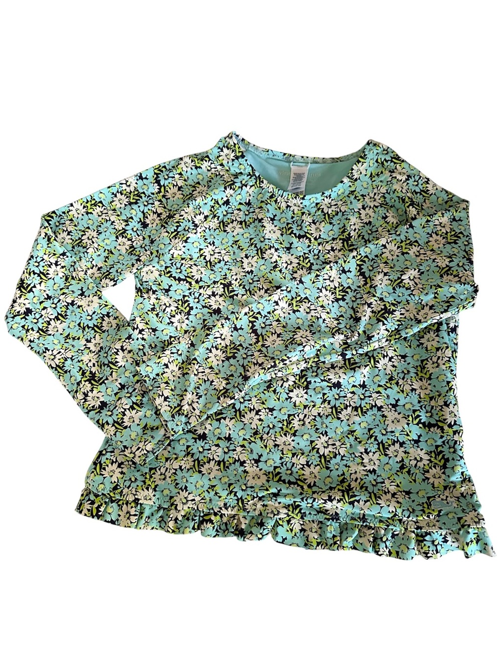 Vineyard Vines Girls' Mint Floral Ruffle-Hem Long Sleeve Top